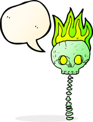 cartoon spooky skull and spine with speech bubble
