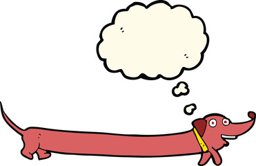 cartoon dachshund with thought bubble