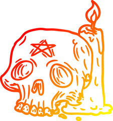 warm gradient line drawing of a spooky skull and candle