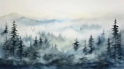 Crédence de cuisine en verre imprimé Forêt dans le brouillard Tree season mountain nature morning foggy background travel mist sky forest landscape fog misty