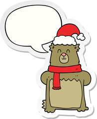 cartoon bear wearing christmas hat with speech bubble sticker