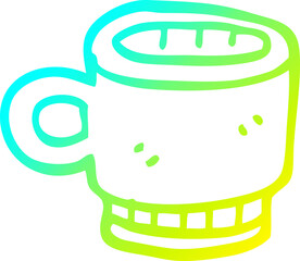 cold gradient line drawing of a cartoon coffee mug