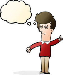 cartoon man narrowing eyes with thought bubble