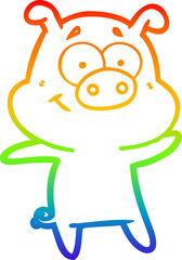 rainbow gradient line drawing of a happy cartoon pig