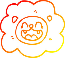 warm gradient line drawing of a cartoon lion