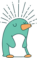 illustration of a traditional tattoo style happy penguin