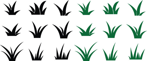 Fill Lawn grass Icons Set. Cartoons of plant and shrubs for boarding and framing, eco and organic logo elements. Vectors spring field planting shape lawns or garden collection, Transparent background.