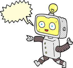 freehand drawn comic book speech bubble cartoon little robot