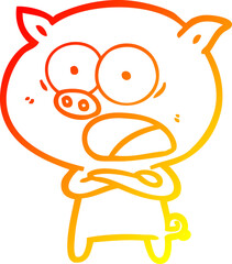 warm gradient line drawing of a cartoon pig shouting