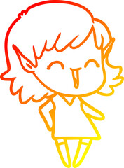 warm gradient line drawing of a cartoon elf girl