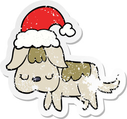 distressed sticker of a cute christmas dog
