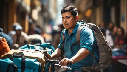 Fototapeta na wymiar Young mexican delivery guy with an order