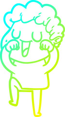 cold gradient line drawing of a laughing cartoon man rubbign eyes