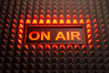 Bright 'On Air' Neon Sign Illuminating Textured Studio Wall Space