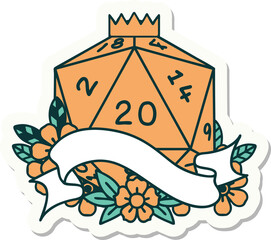 sticker of a natural twenty D20 dice roll