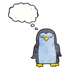 freehand drawn thought bubble textured cartoon penguin
