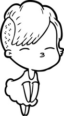 cartoon squinting girl in dress