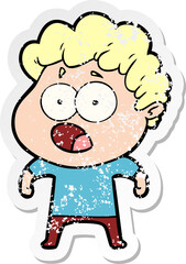distressed sticker of a cartoon man gasping in surprise