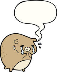 cartoon crying bear with speech bubble