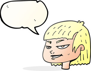 freehand drawn speech bubble cartoon mean looking girl