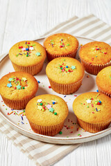 sweet lemon muffins on a plate, top view