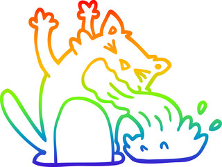 rainbow gradient line drawing of a cartoon of an ill cat