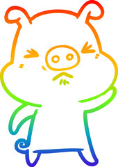 rainbow gradient line drawing of a cartoon grumpy pig