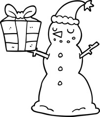 cartoon snowman with present
