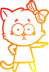 warm gradient line drawing of a cartoon cat