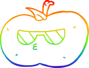 rainbow gradient line drawing of a cartoon cool apple