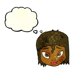 cartoon female face with thought bubble