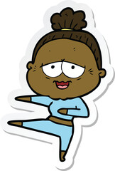 sticker of a cartoon happy old lady