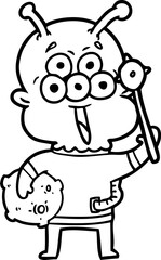 happy cartoon alien with moon rock