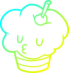 cold gradient line drawing of a funny cupcake