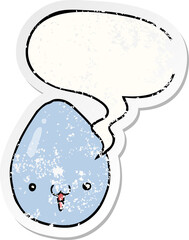 cartoon egg with speech bubble distressed distressed old sticker