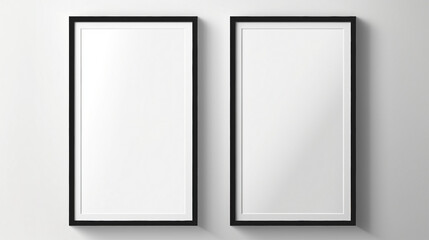 Modern Interior Design: Two Vertical Blank Picture Frame Mockups on Wall - Stylish Gallery Exhibition Template for Artistic Showcase and Creative Photography Display in a Contemporary Home.