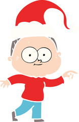 hand drawn flat color illustration of a happy old woman wearing santa hat