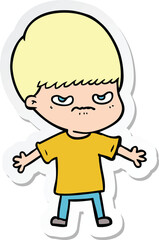 sticker of a annoyed cartoon boy