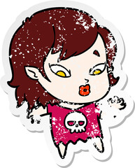 distressed sticker of a cute cartoon vampire girl