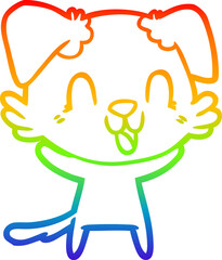 rainbow gradient line drawing of a laughing cartoon dog