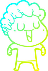 cold gradient line drawing of a laughing cartoon man