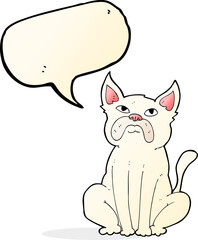 cartoon grumpy little dog with speech bubble