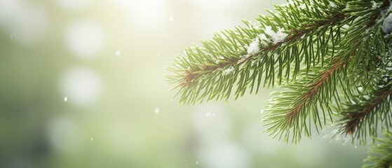 Fototapeta na wymiar Background with spruce branch in winter