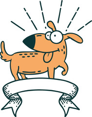 scroll banner with tattoo style happy dog