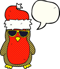 freehand drawn comic book speech bubble cartoon cool christmas robin