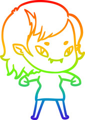 rainbow gradient line drawing of a cartoon friendly vampire girl