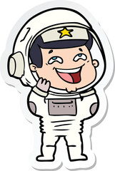 sticker of a cartoon laughing astronaut
