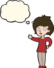 cartoon happy woman with thought bubble
