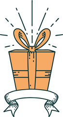 scroll banner with tattoo style christmas present