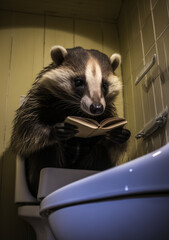Badger reading in the bathroom Generative AI